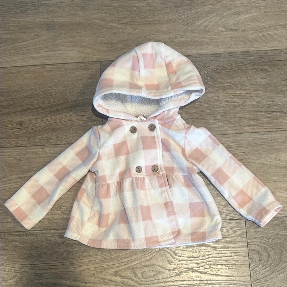 Carter's‎ Pink and White Plaid Hooded Pea Coat